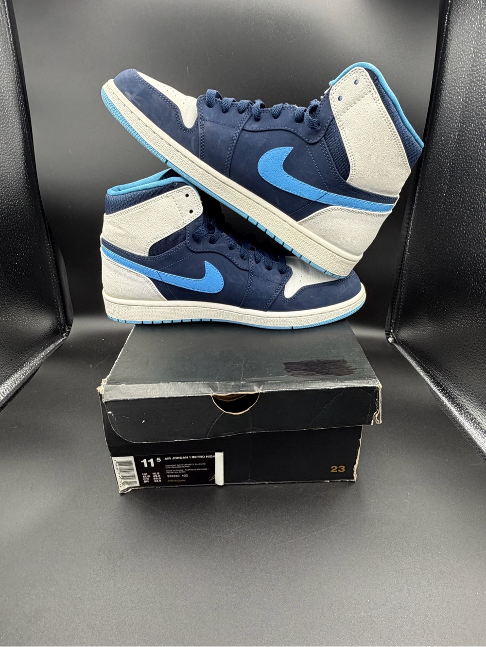Air Jordan 1 High Top Sneakers in midnight navy and University Blue 11.5 M A+